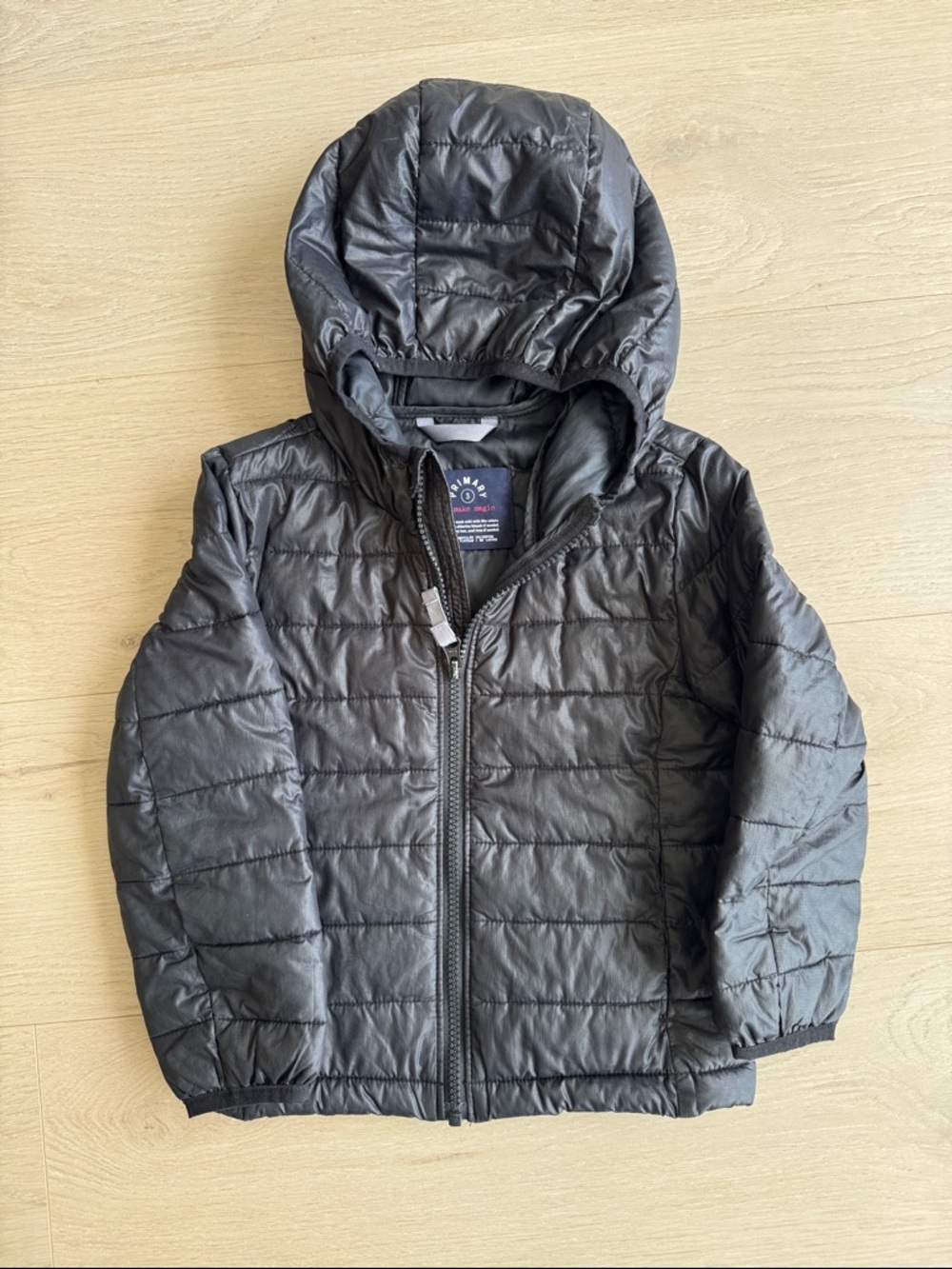 Primary Black Quilted Hooded Puffer Jacket